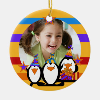 Ornamento De Cerâmica Penguin Personalizado Foto Aniversário