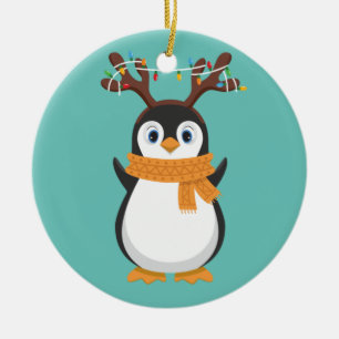 Ornamento De Cerâmica Penguin Reindeer Papais noeis Feriado Pajama