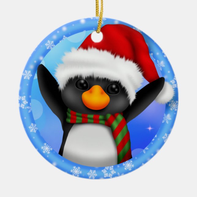 Ornamento De Cerâmica Penguin Santa Hat Year Cerâmica (Frente)