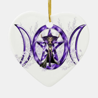 Ornamento De Cerâmica Pentacle triplo roxo da deusa da lua de Wiccan