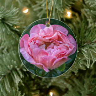 Ornamento De Cerâmica Peônia Rosa Suave Floral Romântica