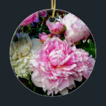 Ornamento De Cerâmica Pêonias brancas e rosa<br><div class="desc">Romântico elegante Pink e Brancos - foto do meu jardim - por H Cooper</div>