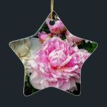 Ornamento De Cerâmica Pêonias brancas e rosa<br><div class="desc">Romântico elegante Pink e Brancos - foto do meu jardim - por H Cooper</div>