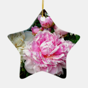 Ornamento De Cerâmica Pêonias brancas e rosa