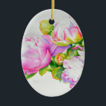 Ornamento De Cerâmica Pêonias, cor-de-rosa, branca, cor de água floral<br><div class="desc">Esta pintura floral romântica de cor rosa e peônia branca dá-vos um sentimento de elegância clássica ao estilo do mundo antigo! Uma bela pintura de aquarela original de H Cooper. A imagem é personalizável e transferível para a década de 100 de produtos!</div>