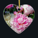 Ornamento De Cerâmica Pêonias florais brancas cor-de-rosa elegantes<br><div class="desc">Romântico elegante Pink e Brancos - foto do meu jardim - por H Cooper</div>