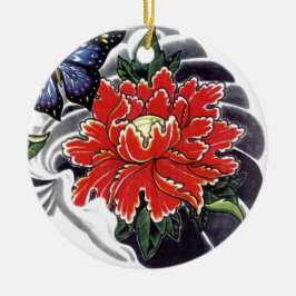 Ornamento De Cerâmica Peony Flower - design de tatuagem japonesa
