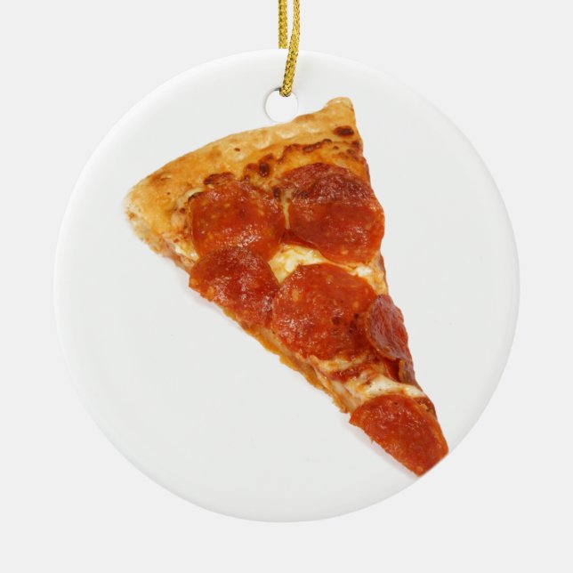 Ornamento De Cerâmica Pepperoni Pizza Slice (Frente)