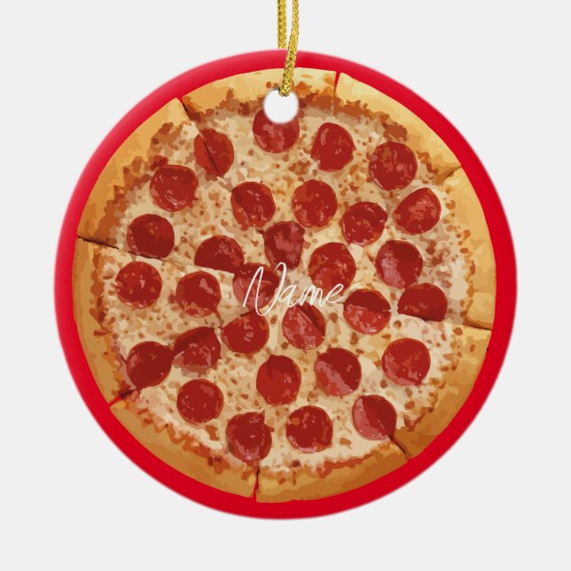 Ornamento De Cerâmica Pepperoni Pizza Thunder_Cove (Frente)