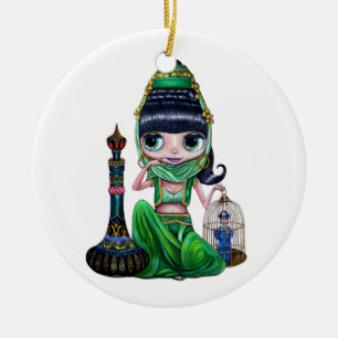Ornamento De Cerâmica Pequena Bela Gênio Rosa Dançarina Grande Olhos B