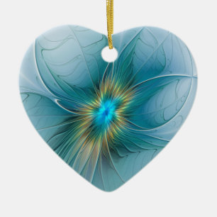 Ornamento De Cerâmica Pequena Bela Moderna Flor de Arte Fractal Azul Dou