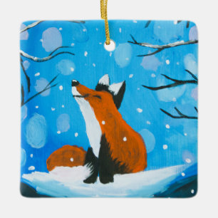 Ornamento De Cerâmica Pequena Raposa Adora Neve