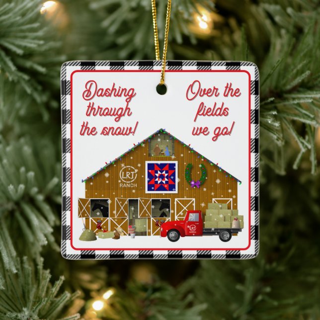 Ornamento De Cerâmica Pequeno Caminhão Vermelho com Casca de Rancho Hors (Árvore)