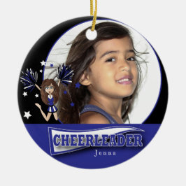 Ornamento De Cerâmica Pequeno Cheerleader - Foto "DIY" - Azul Escuro