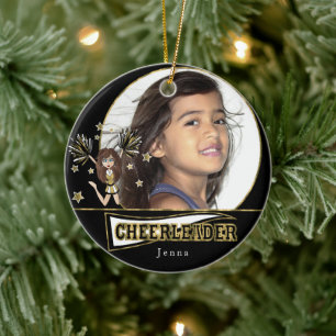 Ornamento De Cerâmica Pequeno Cheerleader 📣- Fotografia - Preto e Dou