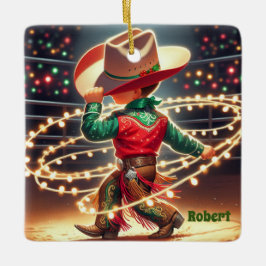Ornamento De Cerâmica Pequeno Cowboy Gritando Luzes de Natal Personaliza