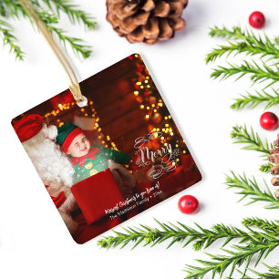 Ornamento De Cerâmica Pequeno Elf vê Papai noel Feliz