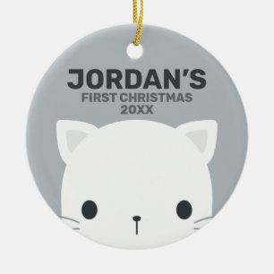 Ornamento De Cerâmica Pequeno Gato Bonito com Nome Personalizado