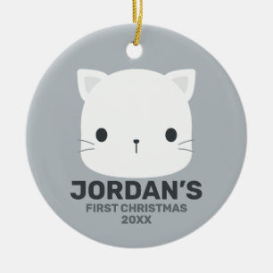 Ornamento De Cerâmica Pequeno Gato Bonito com Nome Personalizado