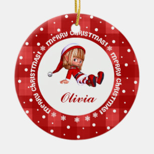 Ornamento De Cerâmica Pequeno nome personalizado da Elf Doll Natal