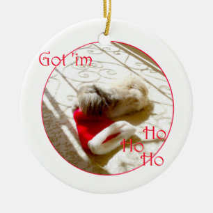Ornamento De Cerâmica Pequeno pequinês agarra Papai Noel