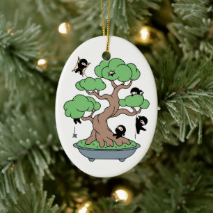 Ornamento De Cerâmica Pequenos Ninjas em Bonsai Tree