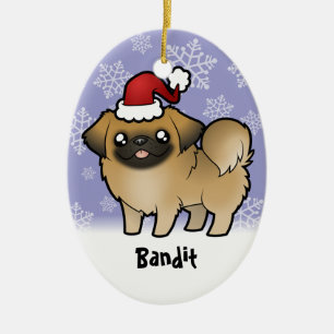 Ornamento De Cerâmica Pequinês de Natal (corte de cachorrinho)
