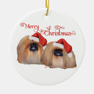Ornamento De Cerâmica Pequinês Feliz Natal