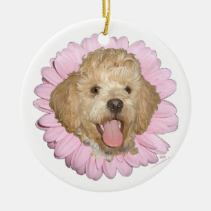 Ornamento De Cerâmica Pequinês / Mistura de Poodle Flor de Primavera