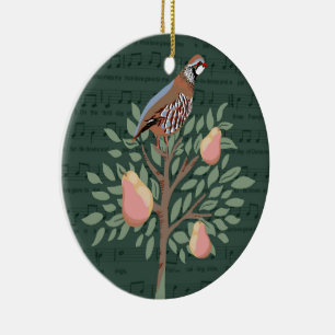 Ornamento De Cerâmica Perdiz numa pereira Carol de Natal em verde