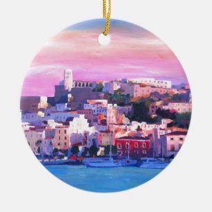 Ornamento De Cerâmica Pérola velha da cidade e do porto de Ibiza Eiviss
