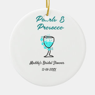 Ornamento De Cerâmica Pérolas e prosecco chá de noiva azul preto nome