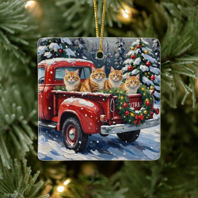 Ornamento De Cerâmica Persian Cat Christmas Red Truck Holiday (Árvore)