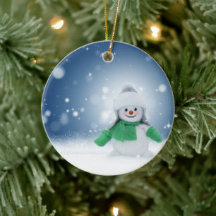 Ornamento De Cerâmica Personagem adorável de boneco de neve de Natal do