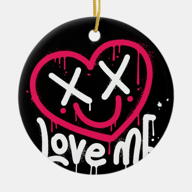 Ornamento De Cerâmica personagem cardíaco com olhos mortos e sorriso pul (Frente)