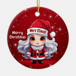 Ornamento De Cerâmica Personagem Fofo da Sra. Papai Noel em Vermelho Cer