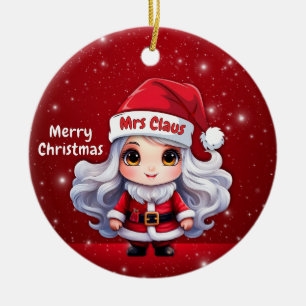 Ornamento De Cerâmica Personagem Fofo da Sra. Papai Noel em Vermelho Cer
