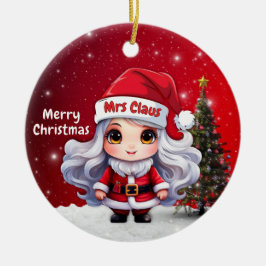 Ornamento De Cerâmica Personagem Fofo da Sra. Papai Noel em Vermelho Cer