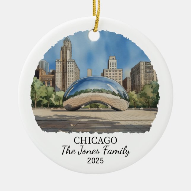 Ornamento De Cerâmica Personalised Chicago Ornament, Estado do Illinois (Frente)