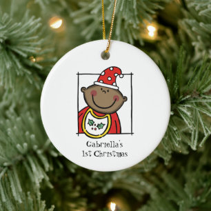 Ornamento De Cerâmica Personalised Dark Skin Tone Baby Face Baby's 1st