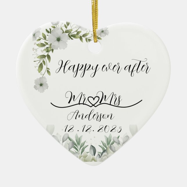 Ornamento De Cerâmica Personalised Wedding Gift happy ever after  (Frente)