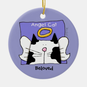 Ornamento De Cerâmica Personalização de Anjo de Gato de Cor Bi