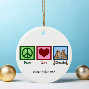 Ornamento De Cerâmica Personalização de Cheetahs com amor pela paz