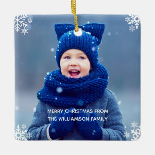 Ornamento De Cerâmica Personalização de Foto de Natal em Floco de Neve