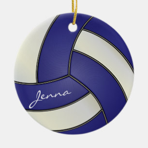 Ornamento De Cerâmica Personalização de Voleibol Azul Escuro e Branco