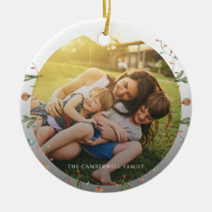 Ornamento De Cerâmica Personalização do Keepsasaokê da Família de Fotos 
