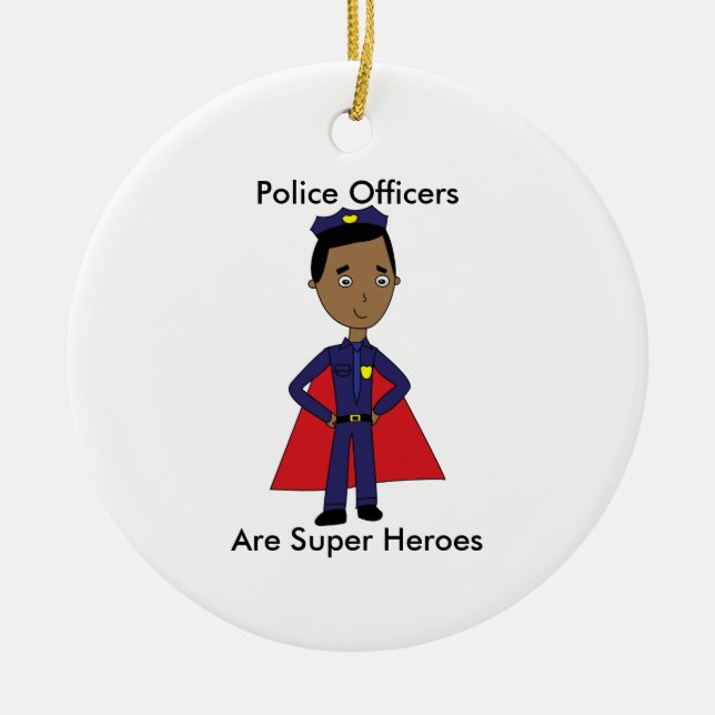 Ornamento De Cerâmica Personalização do Super Herói da Polícia Negra (Frente)