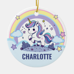 Ornamento De Cerâmica Personalização Magical Pastel Unicorn