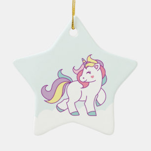 Ornamento De Cerâmica Personalizada a cor do Pastel do Unicórnio Mágic