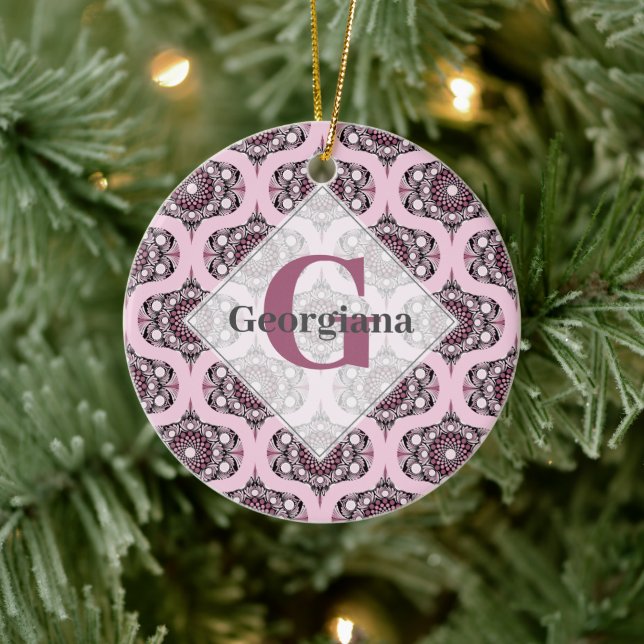 Ornamento De Cerâmica Personalizada Cherry Blossom Mandala, Rosa Dusky d (Árvore)